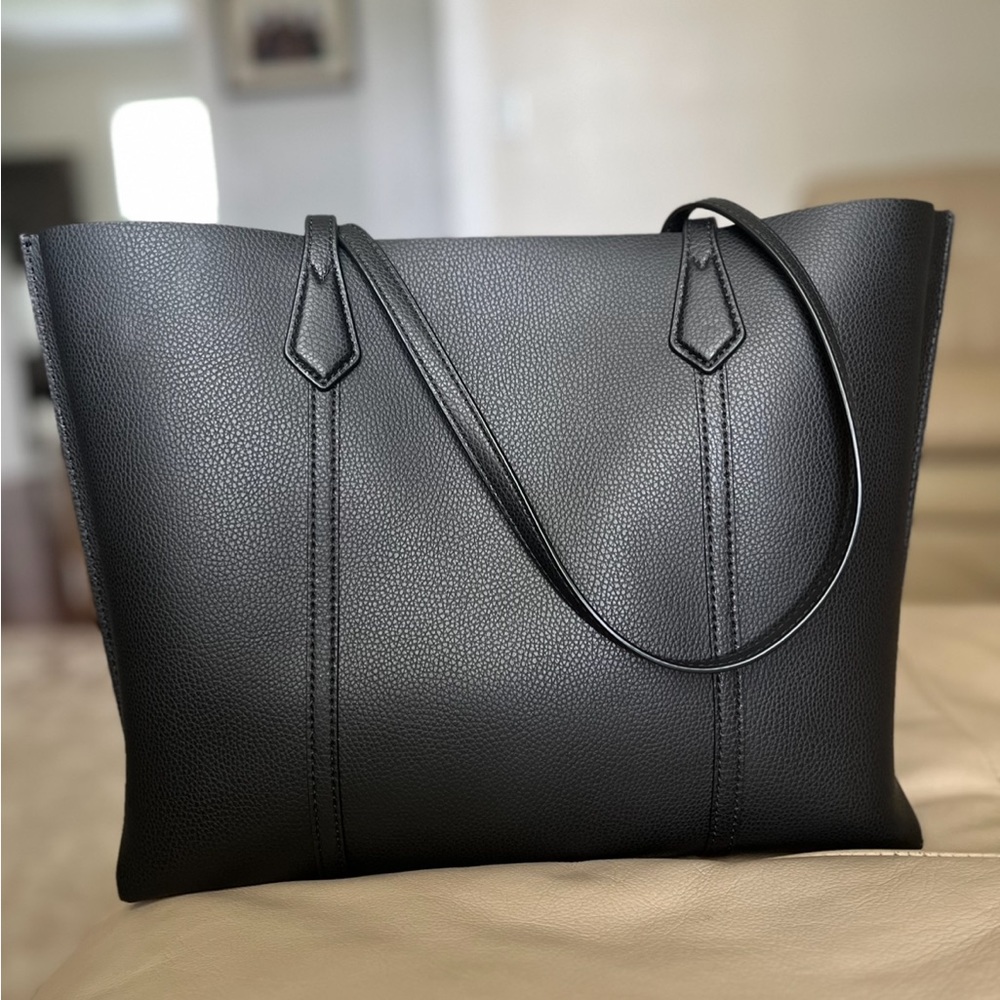 Tory Burch triple compartment tote in black leather